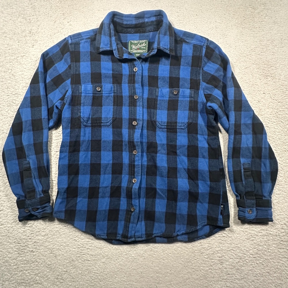 Vintage Y2K Woolrich Flannel Button Down Shirt Women XS Blue Black Buffalo Check